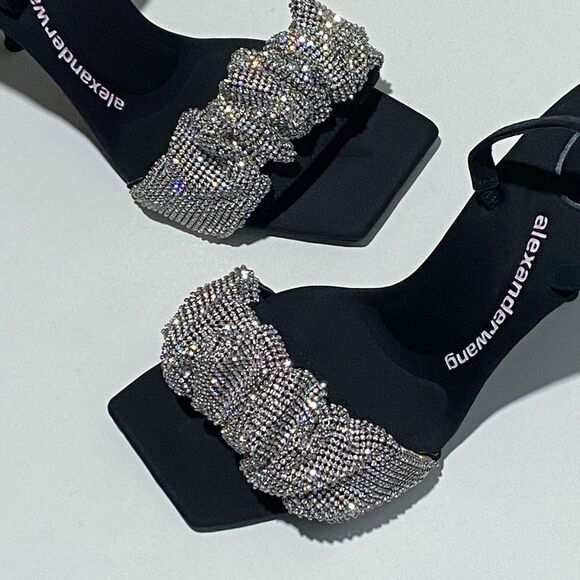 Alexander Wang Julie Scrunchie Embellished Slingback High Heel Sandals size 38 - Picture 10 of 16